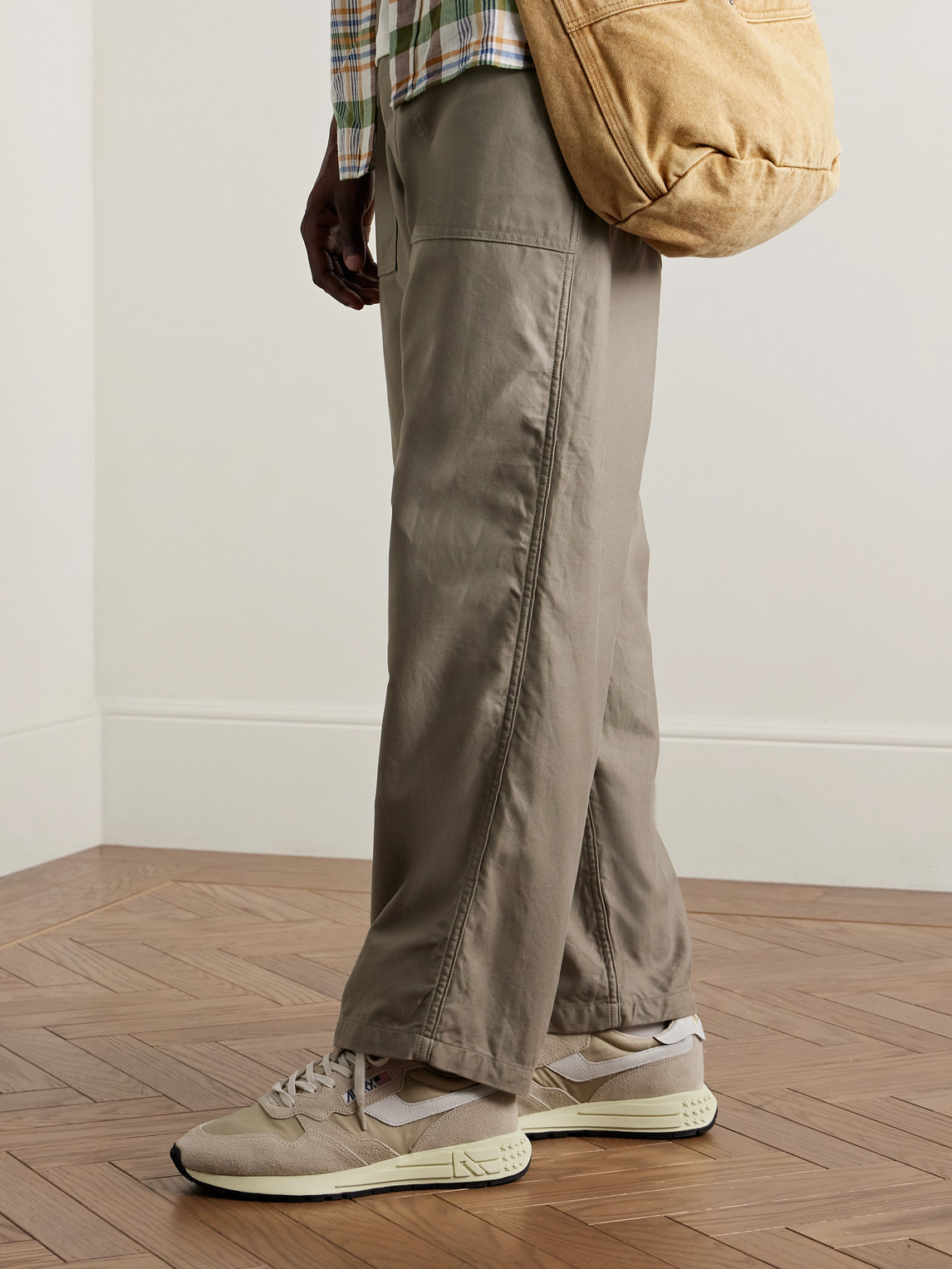 Autry Reelwind Low Cracked-leather Trimmed Suede And Shell Sneakers In Brown
