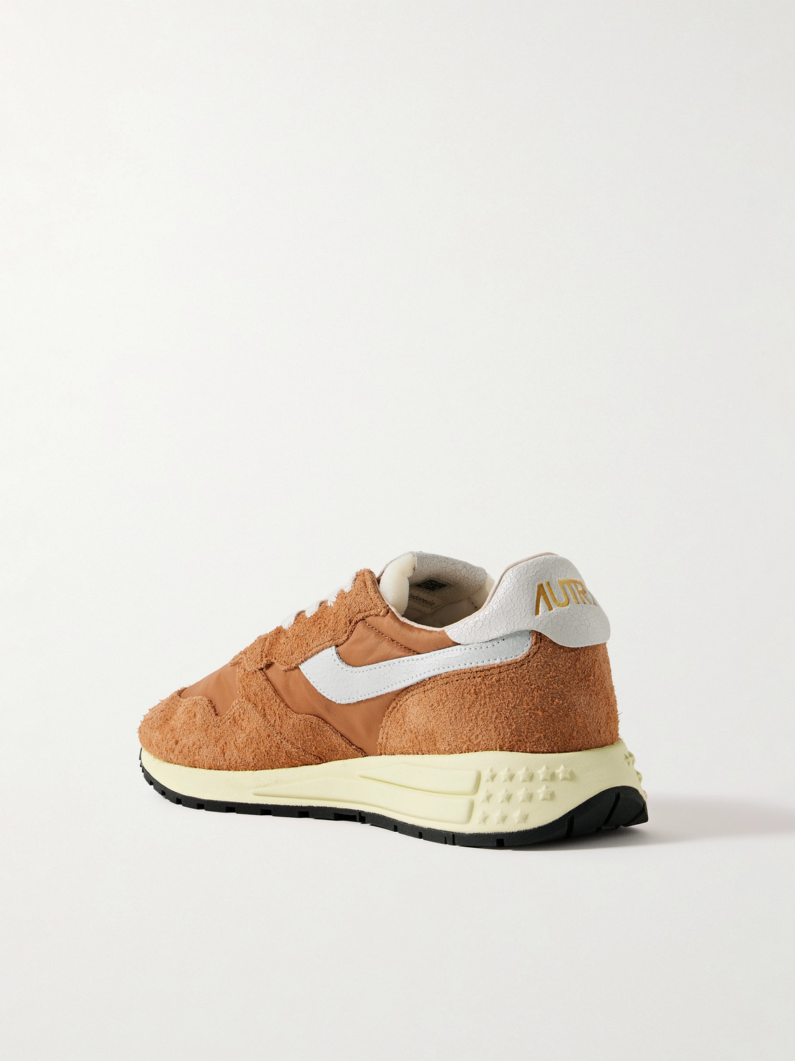 Autry Reelwind Low Cracked-leather Trimmed Suede And Shell Sneakers In Brown