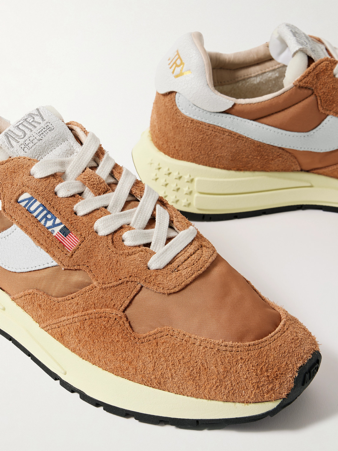 Autry Reelwind Low Cracked-leather Trimmed Suede And Shell Sneakers In Brown