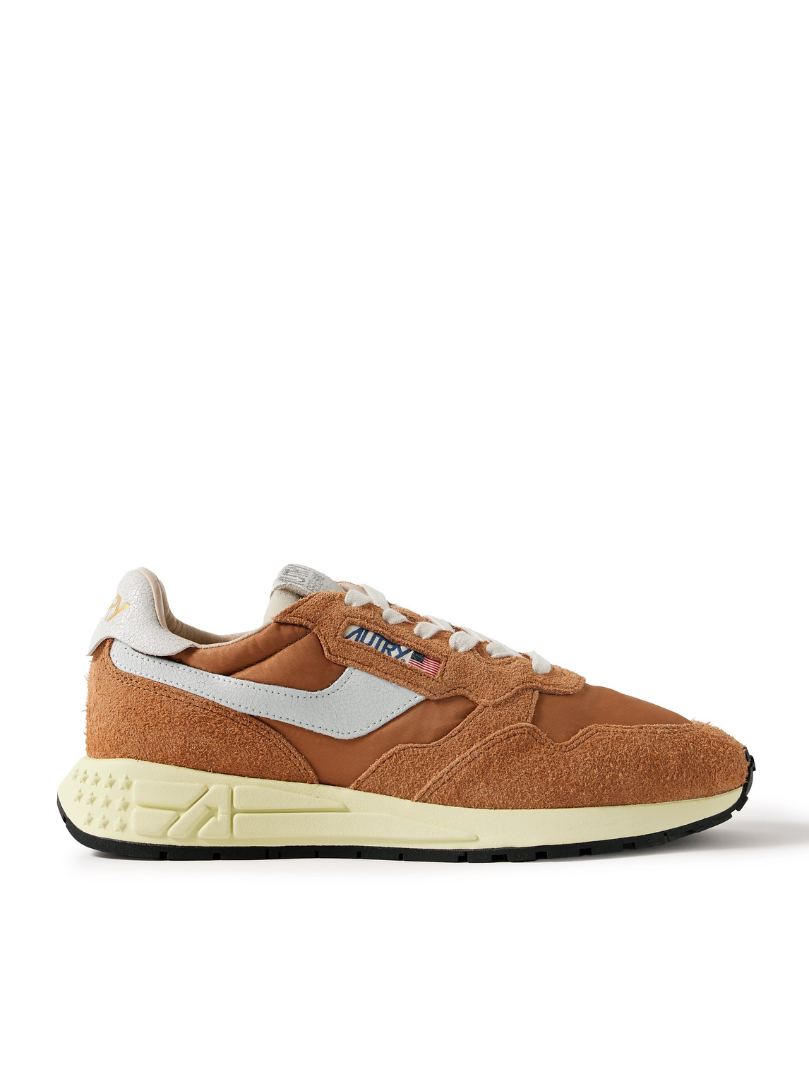 Autry Reelwind Low Cracked-leather Trimmed Suede And Shell Sneakers In Brown