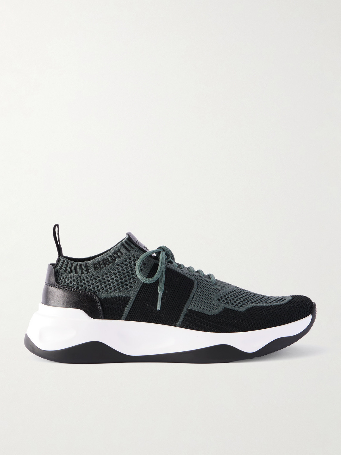 Berluti Shadow Leather-Trimmed Stretch-Knit Sneakers - Men