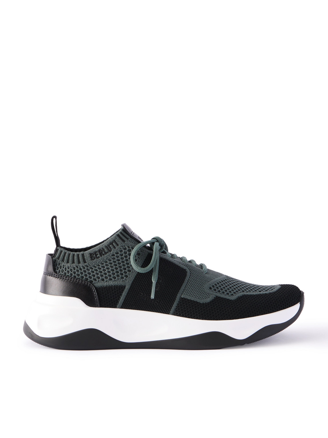 Shadow Leather-Trimmed Stretch-Knit Sneakers