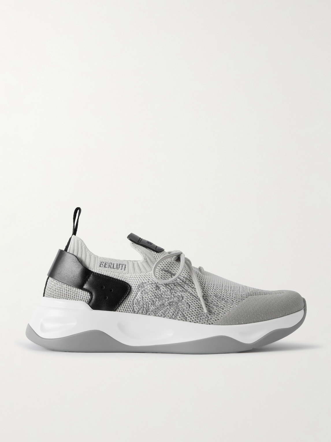 Berluti Shadow Leather-Trimmed Stretch-Knit Sneakers - Men