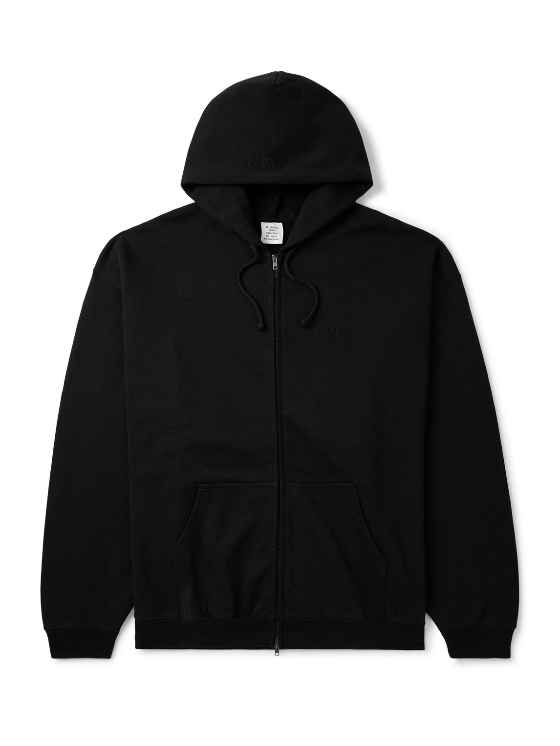 Vetements Oversized Logo-embroidered Cotton-blend Jersey Zip-up Hoodie In Black