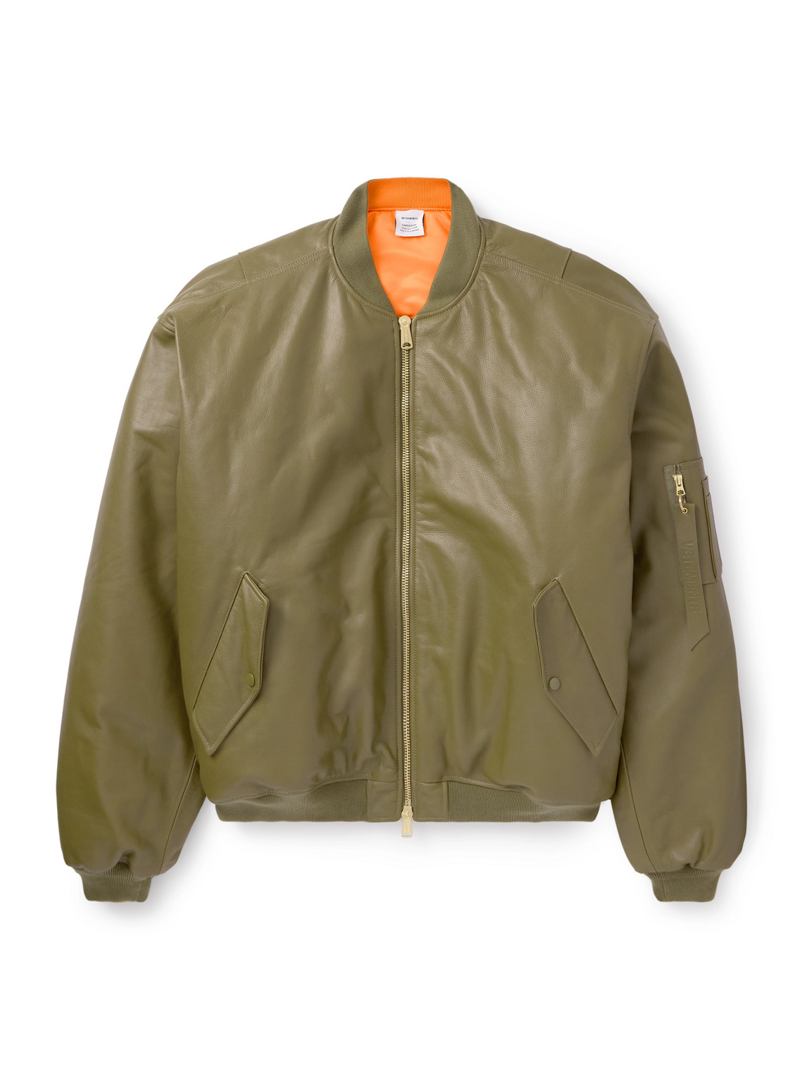 Vetements Oversized Leather Bomber Jacket In Green
