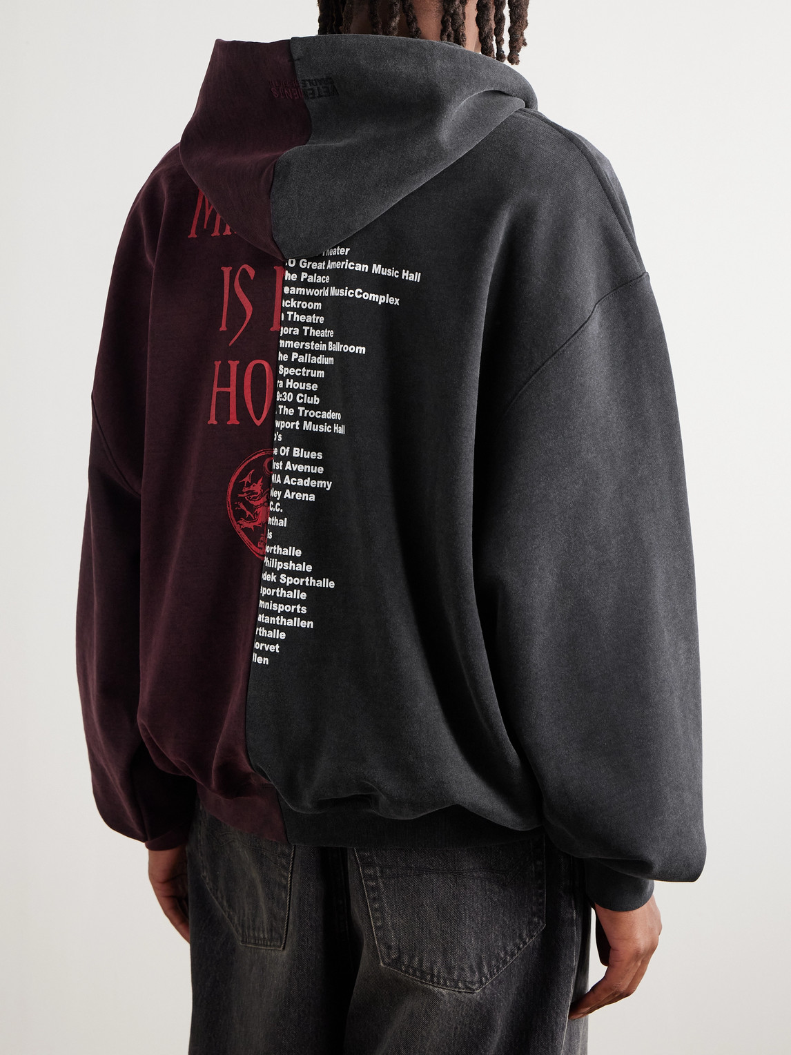 Vetements Cradle Of Filth Oversized Panelled Cotton-blend Jersey Zip-up Hoodie In Red