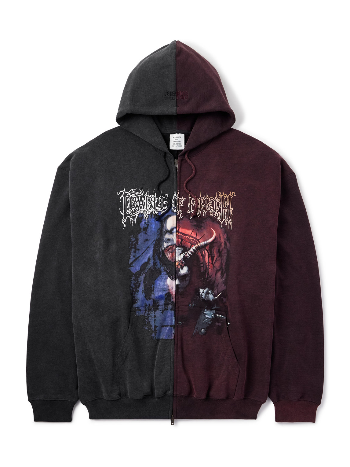 Vetements Cradle Of Filth Oversized Panelled Cotton-blend Jersey Zip-up Hoodie In Red