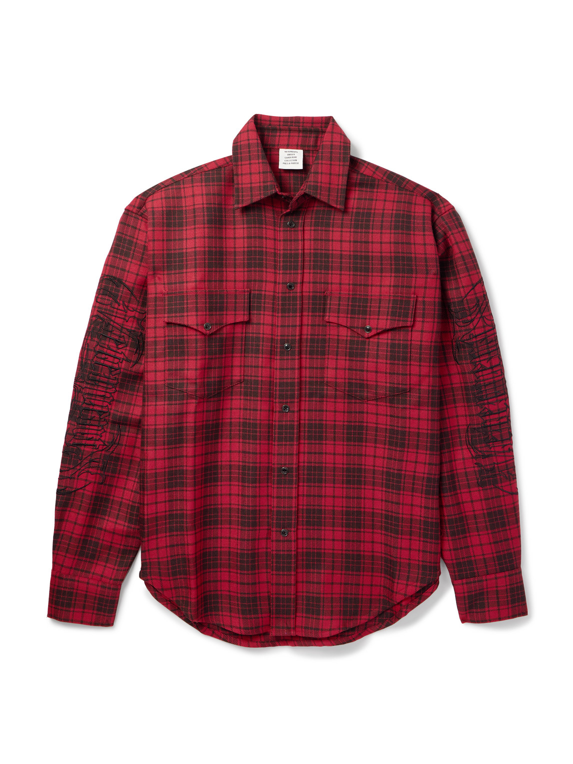 Vetements Logo-embroidered Checked Wool Shirt In Red