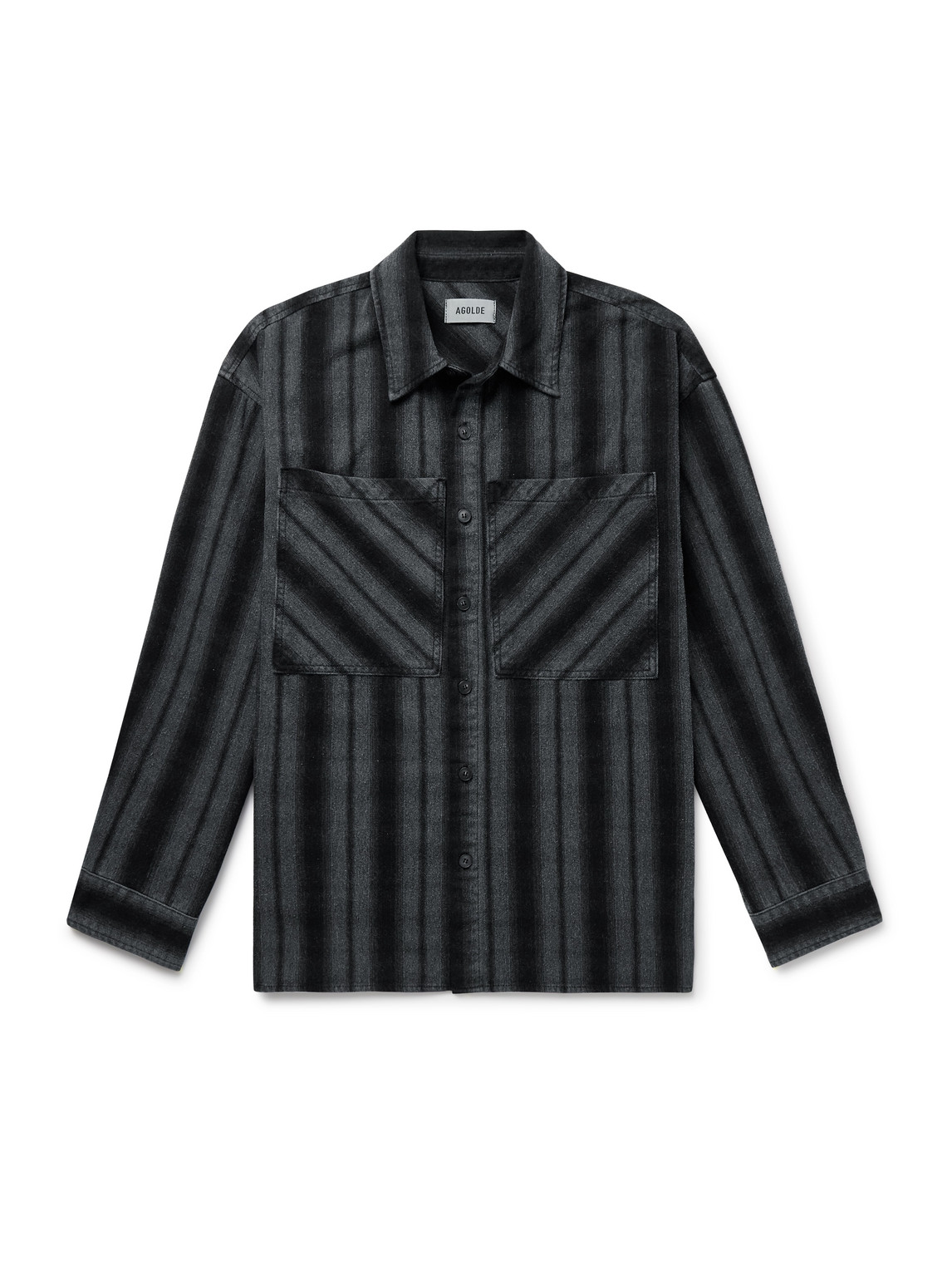 Agolde Brennan Striped Brushed Cotton-blend Twill Shirt In Black