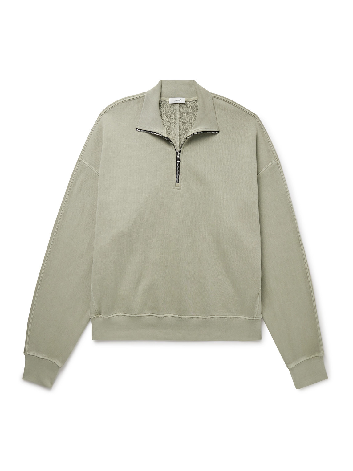 Agolde Idris Cotton-jersey Half-zip Sweatshirt In Green