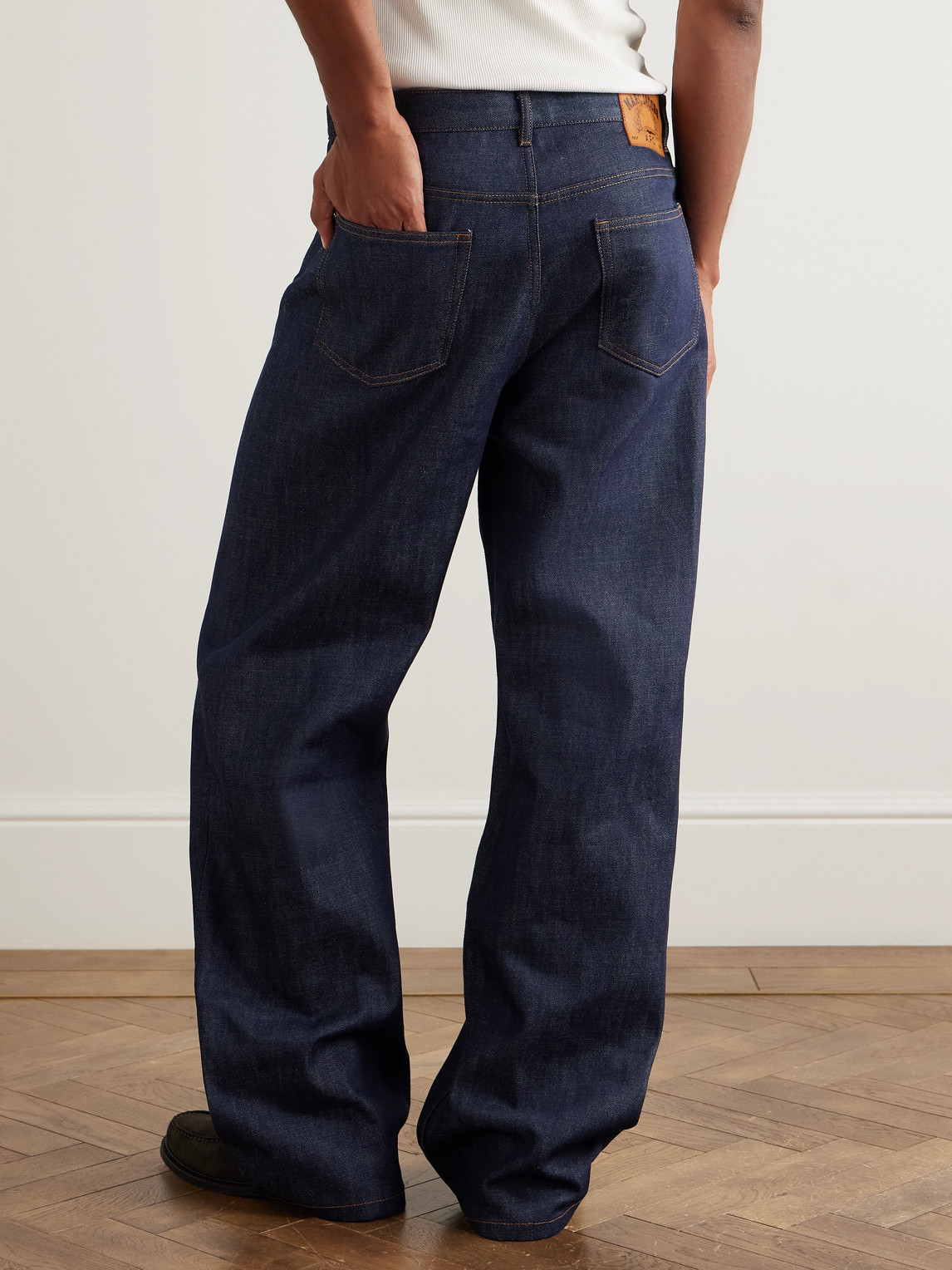 Apc Marc Jacobs Aaron Wide-leg Logo-embroidered Jeans In Blue