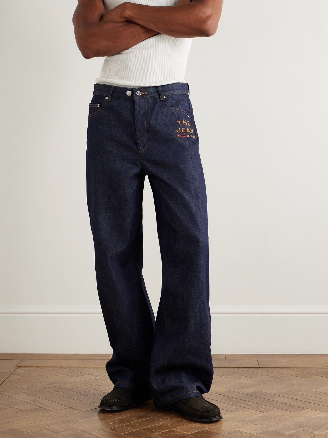 Apc Marc Jacobs Aaron Wide-leg Logo-embroidered Jeans In Blue