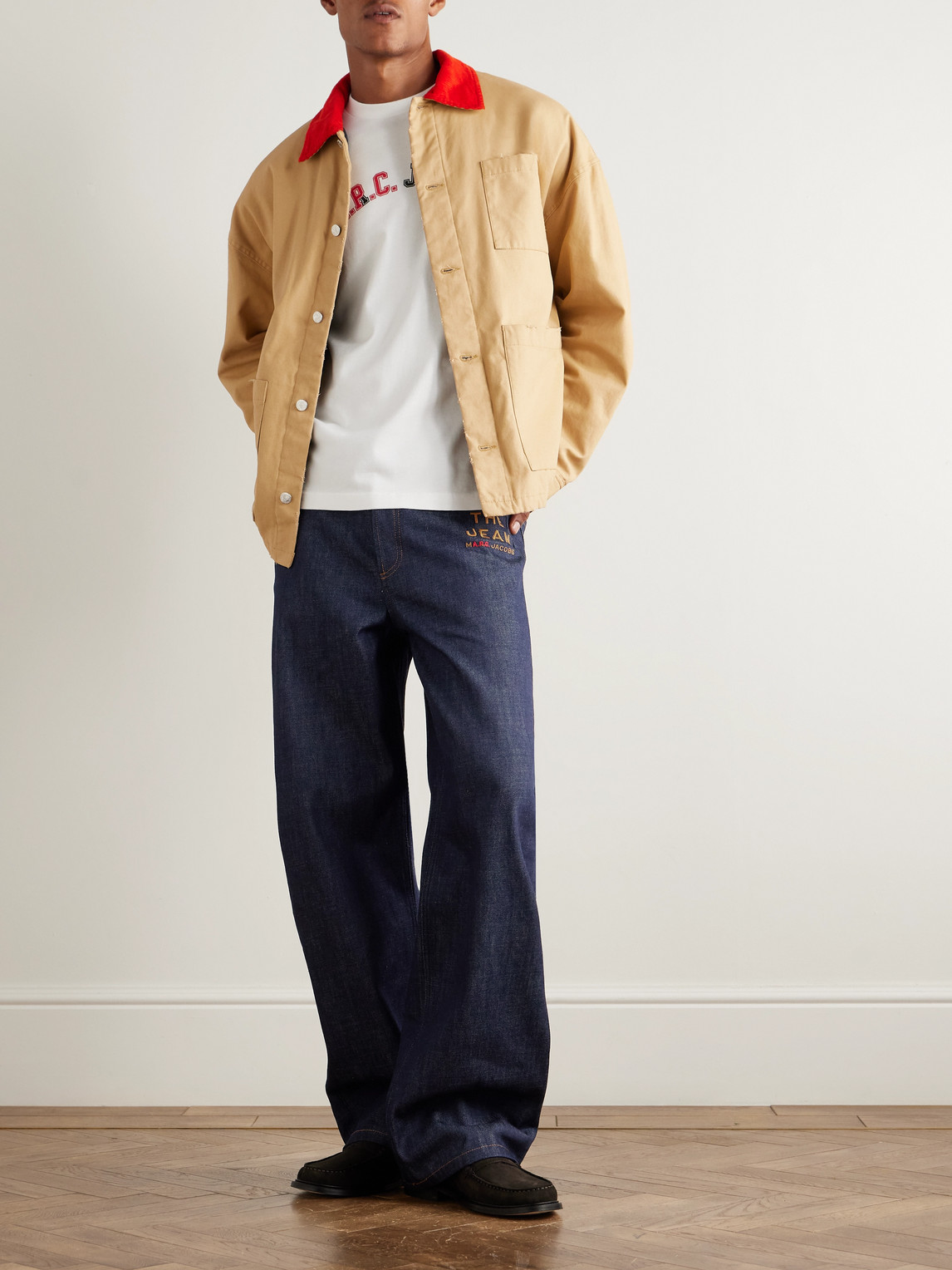 Apc Marc Jacobs Aaron Wide-leg Logo-embroidered Jeans In Blue