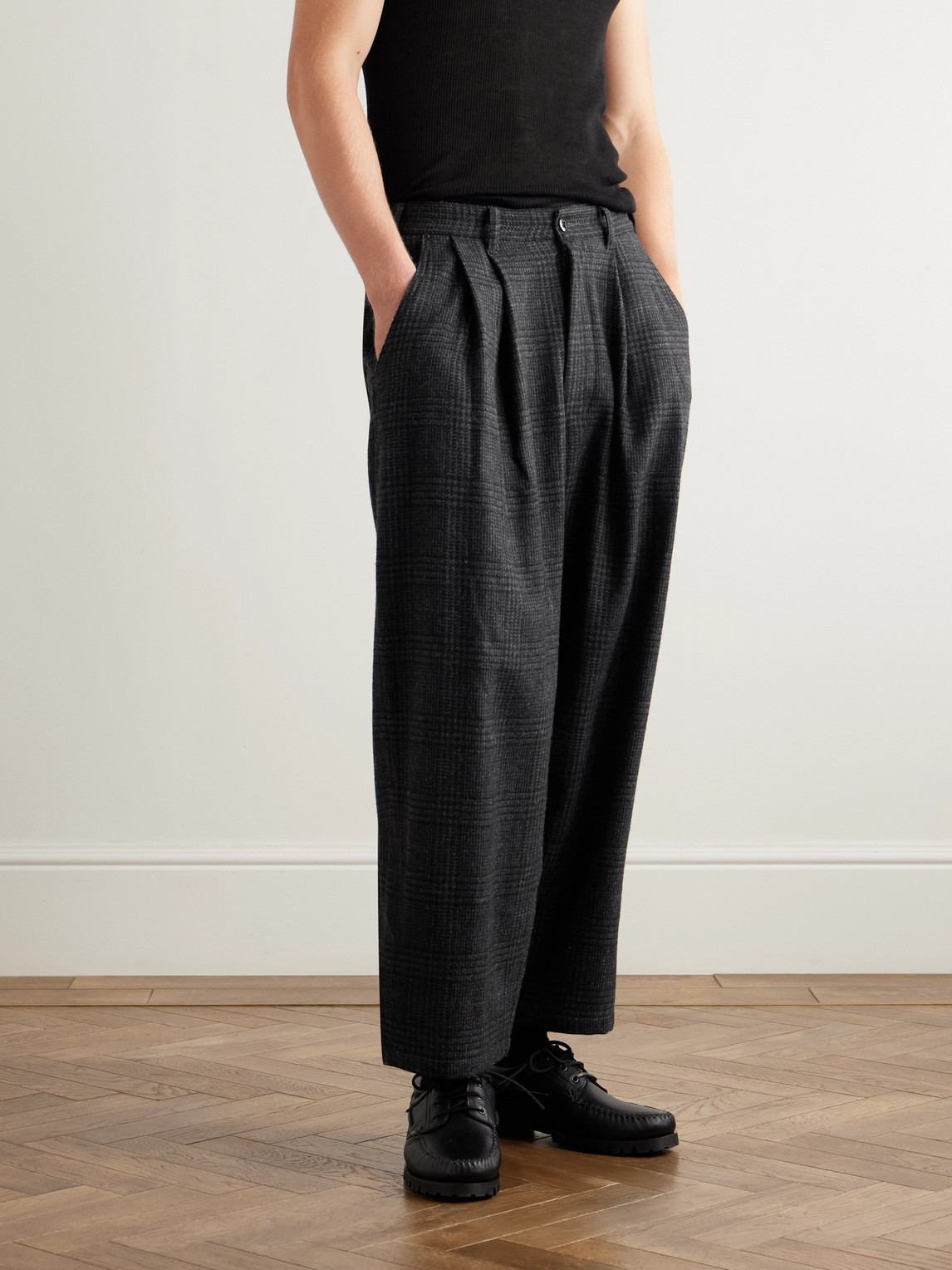 Tapered Cropped Pleated Checked Wool-Blend Suit Trousers — 2