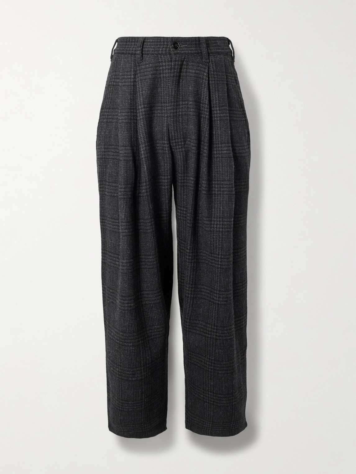 Tapered Cropped Pleated Checked Wool-Blend Suit Trousers