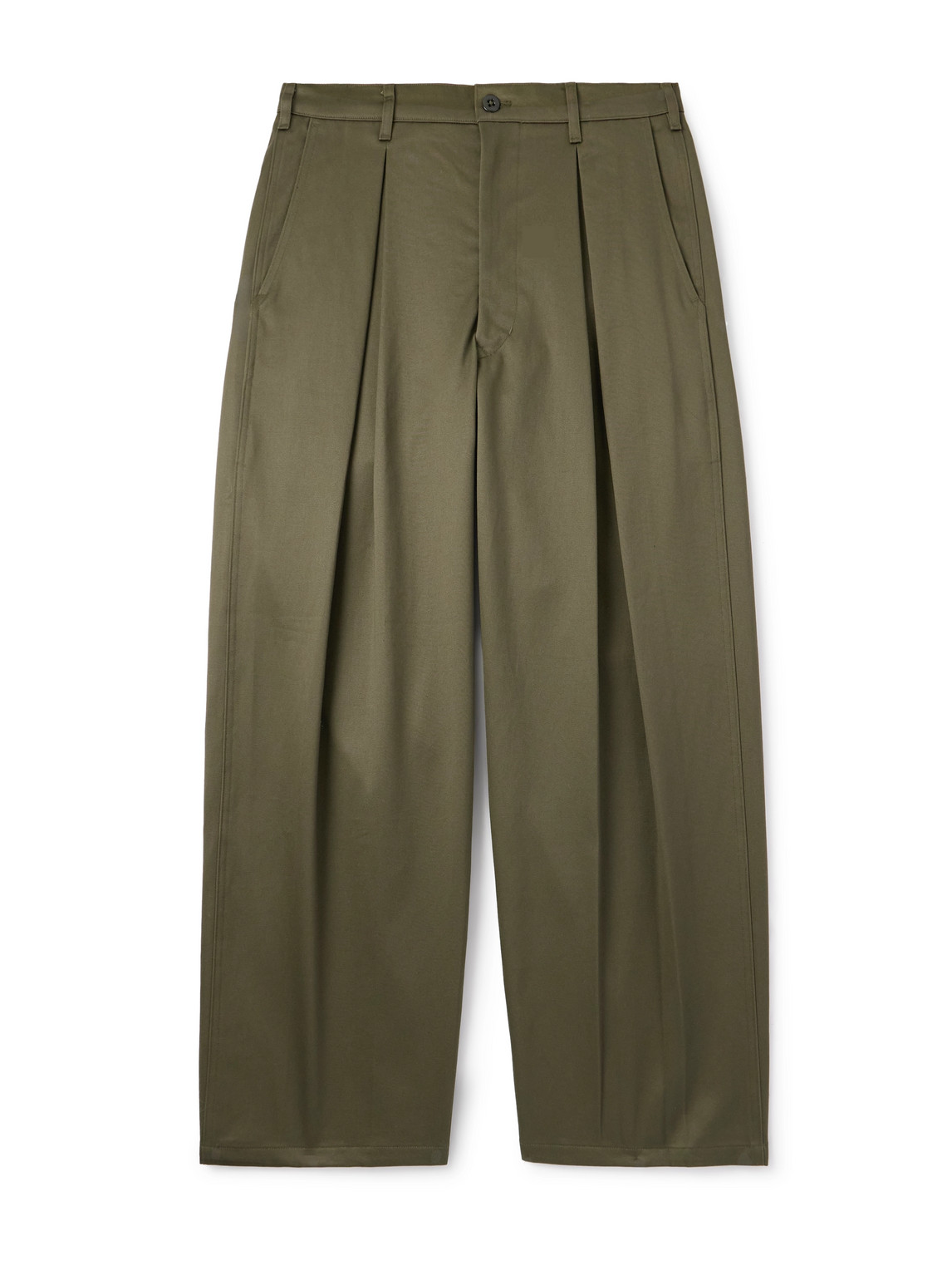 Monitaly Ekusy Wide-leg Cropped Pleated Cotton-sateen Trousers In Green