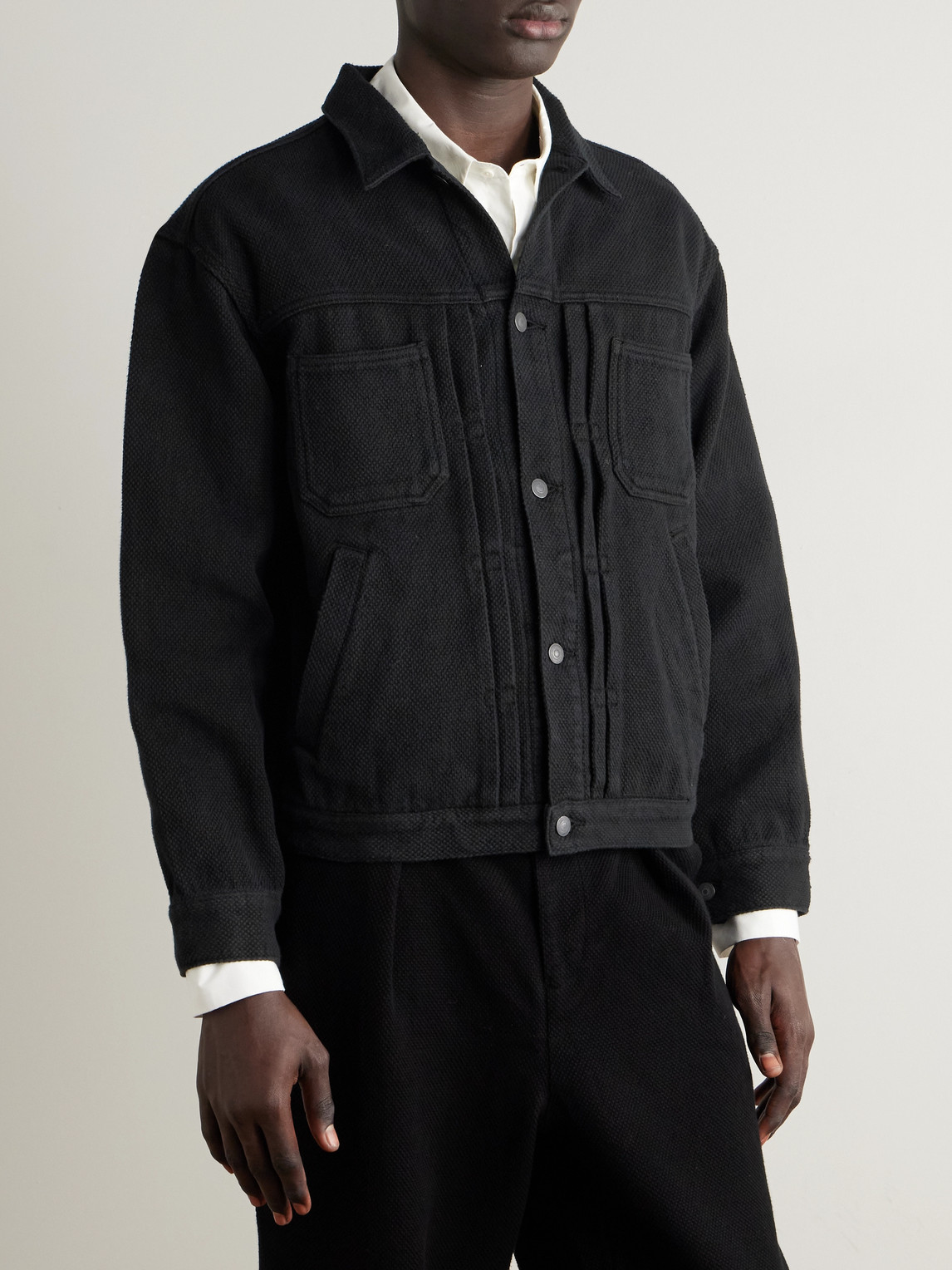  Blue Blue Japan - Pleated Textured-cotton Jacket - Men - Black - M 