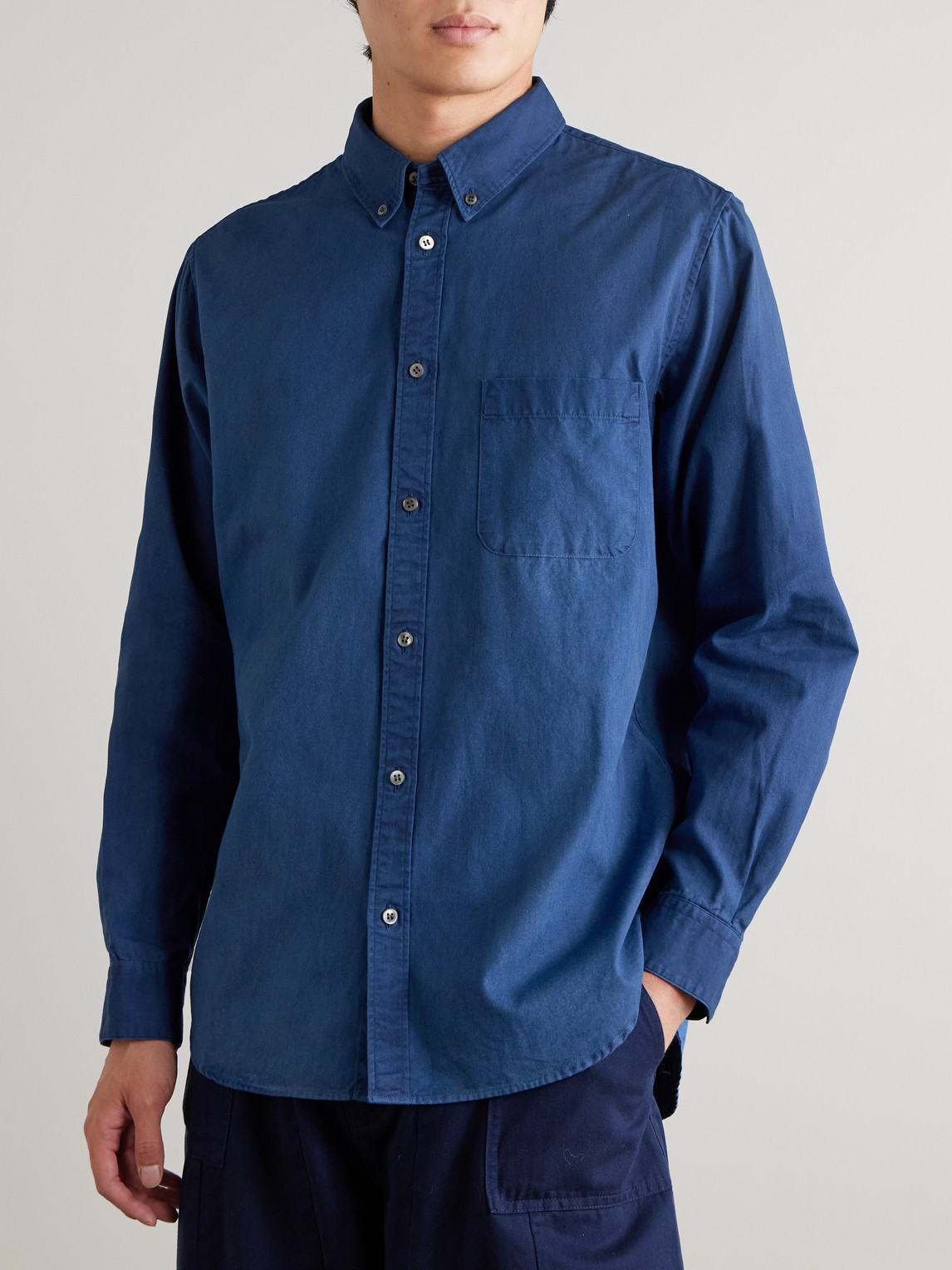 Button-Down Collar Indigo-Dyed Cotton Oxford Shirt