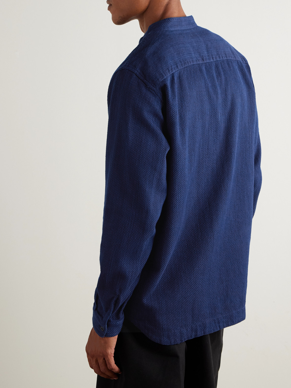 Blue Blue Japan Grandad-collar Textured-cotton Shirt In Blue