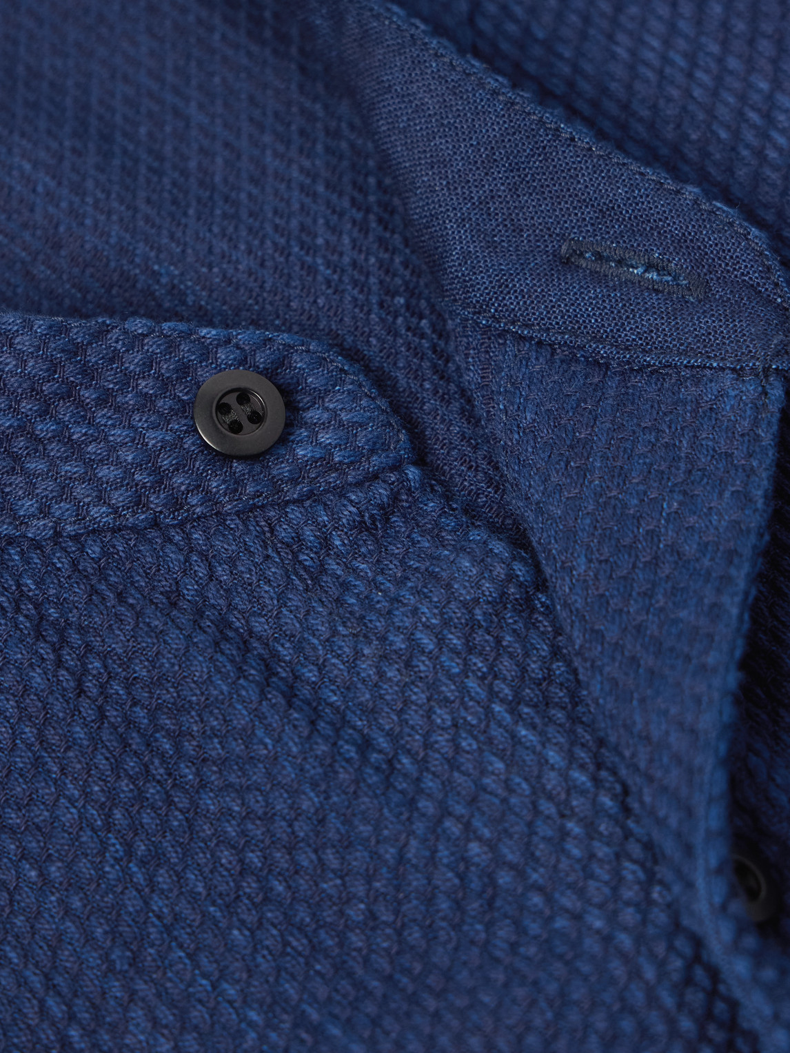 Blue Blue Japan Grandad-collar Textured-cotton Shirt In Blue