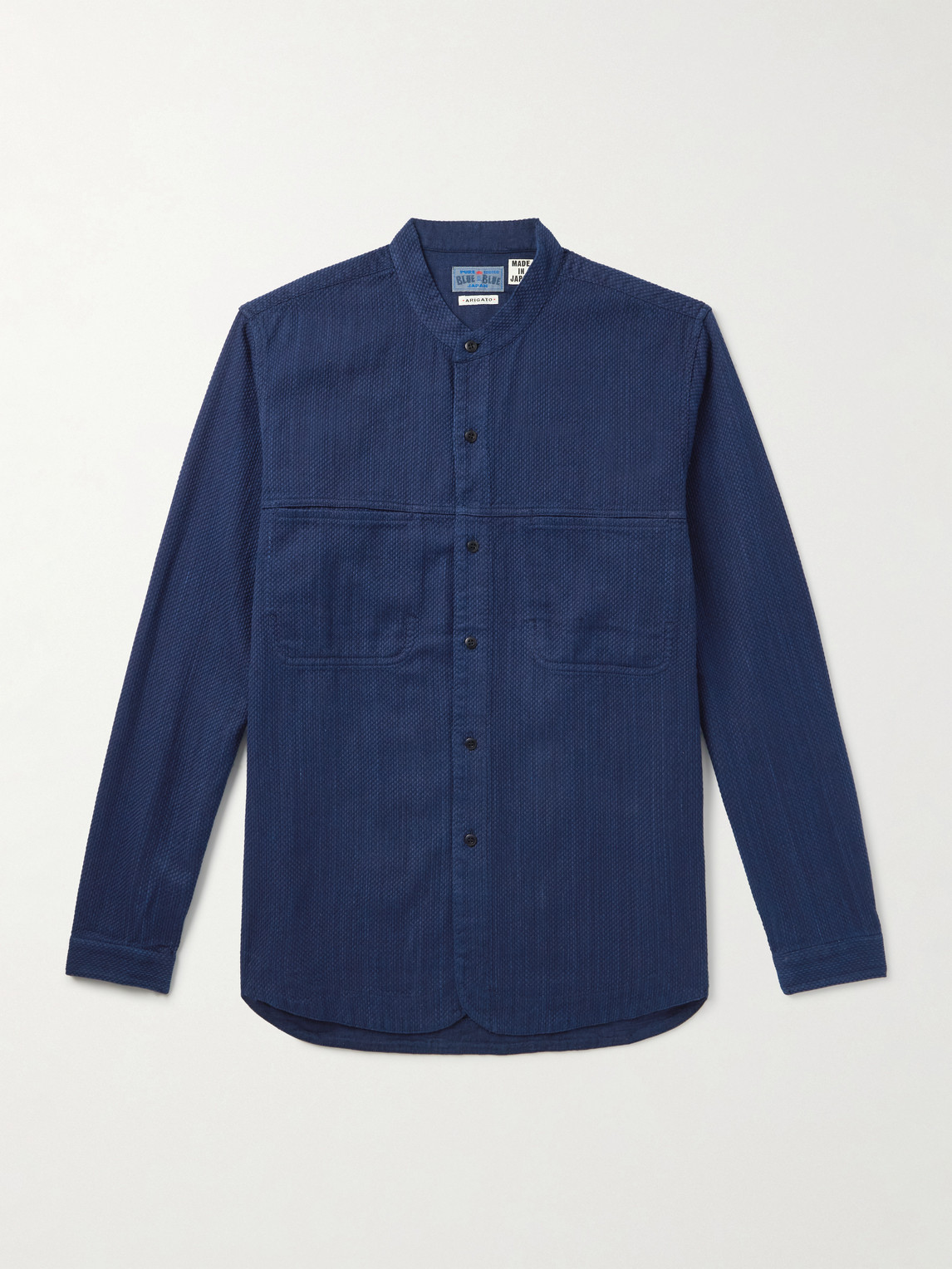 Blue Blue Japan Grandad-Collar Textured-Cotton hirt - Men