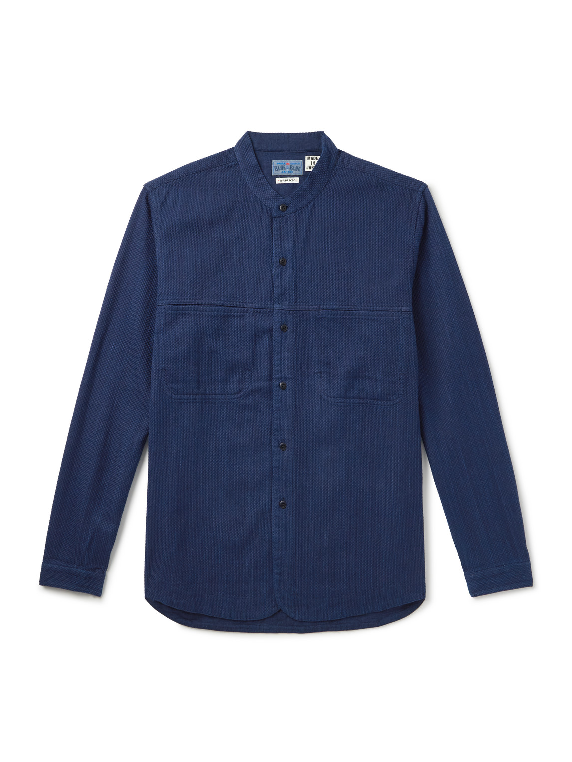 Blue Blue Japan Grandad-collar Textured-cotton Shirt In Blue