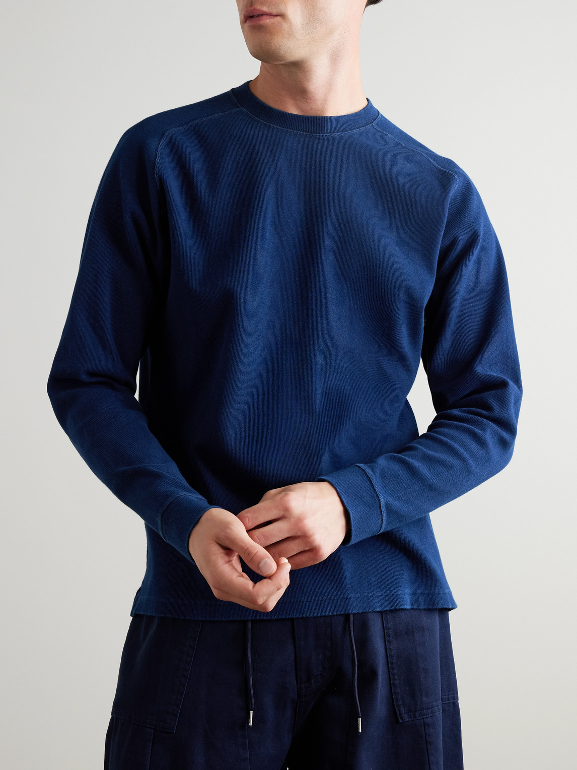 Blue Blue Japan Indigo-dyed Ribbed Stretch-cotton Jersey Sweatshirt In Blue