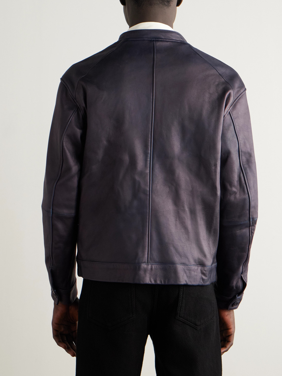 Blue Blue Japan Indigo-dyed Leather Biker Jacket In Brown