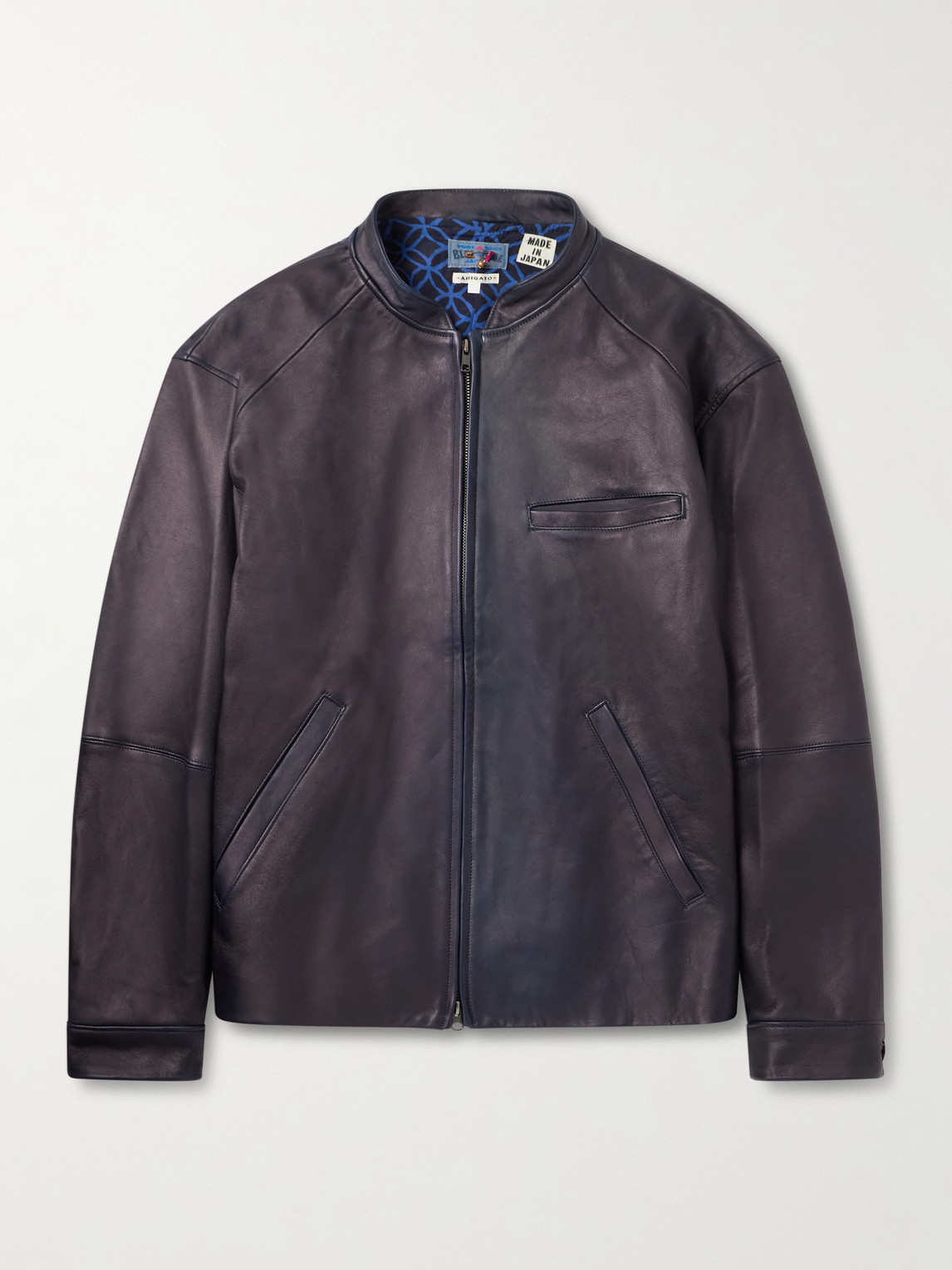 Blue Blue Japan Indigo-dyed Leather Biker Jacket In Brown