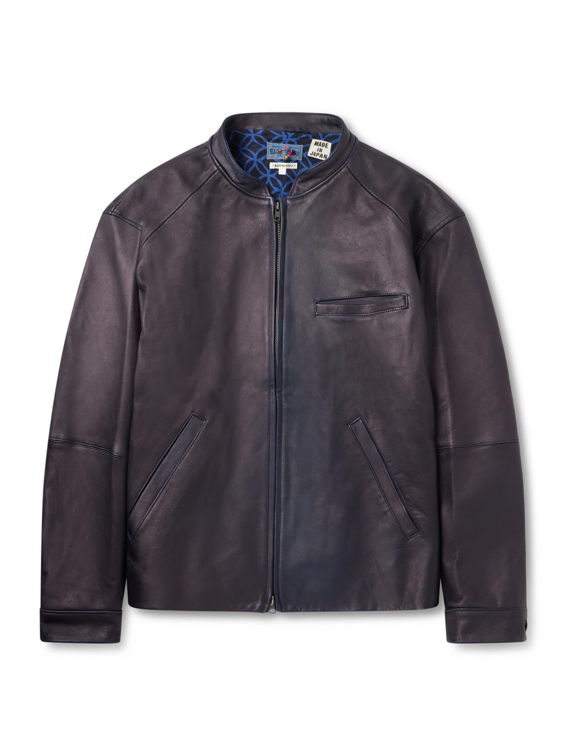 Blue Blue Japan Indigo-dyed Leather Biker Jacket In Brown