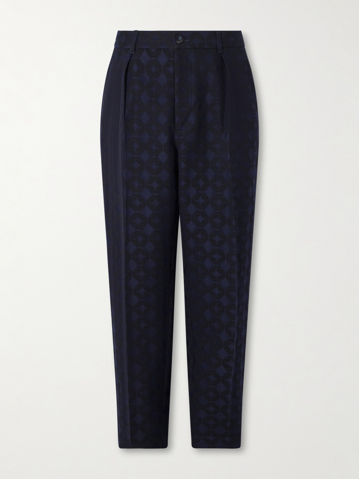 Blue Blue Japan Straight-leg Pleated Cotton And Wool-blend Jacquard Suit Trousers In Blue