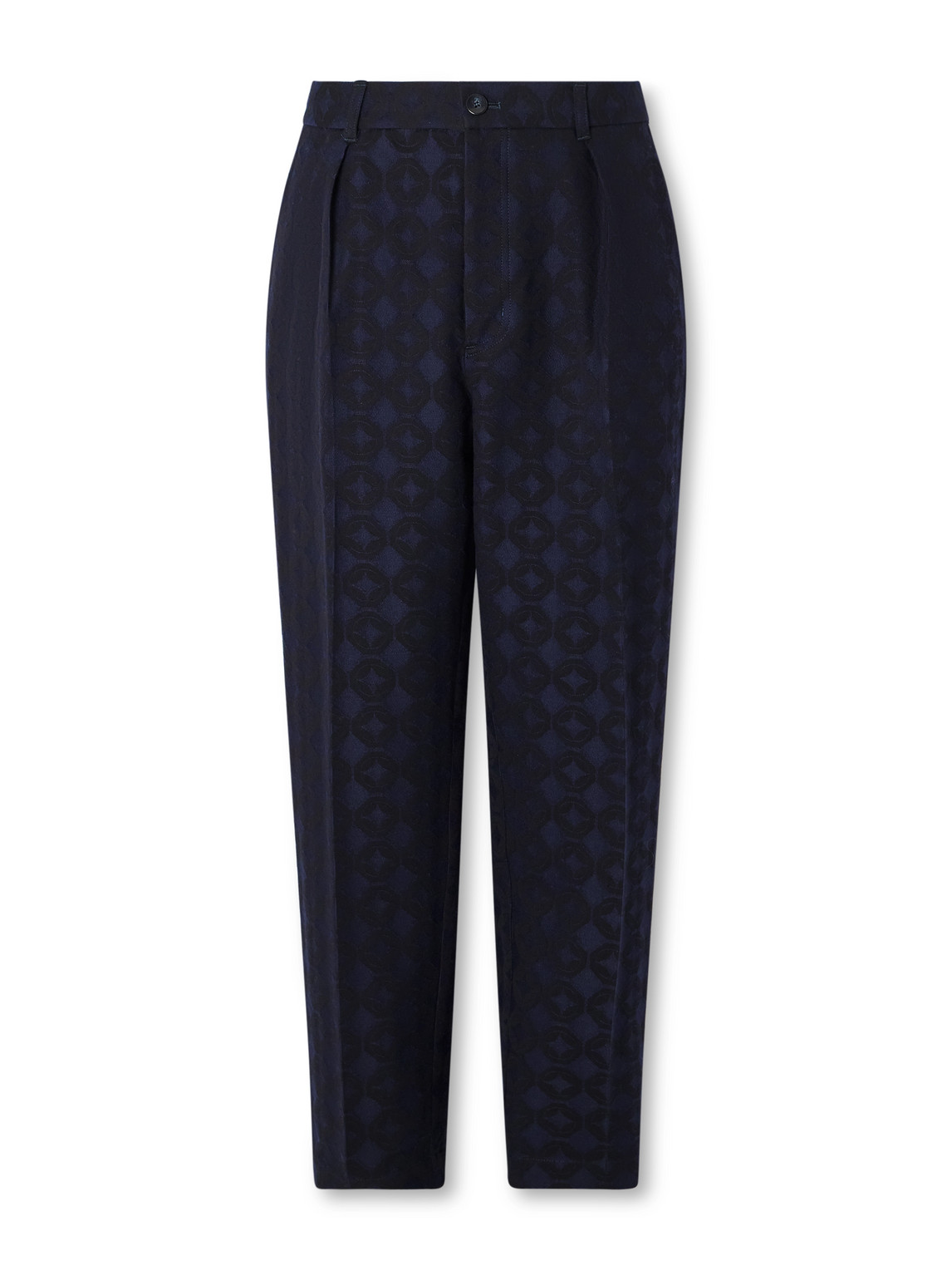 Blue Blue Japan Straight-leg Pleated Cotton And Wool-blend Jacquard Suit Trousers In Blue