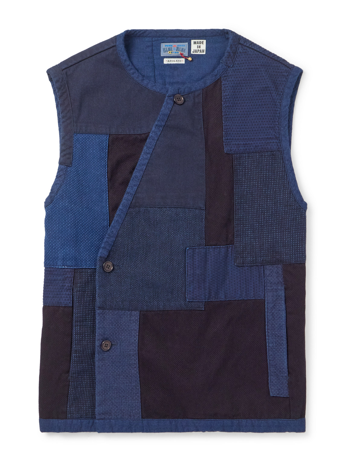 Blue Blue Japan Patchwork Cotton Gilet In Blue