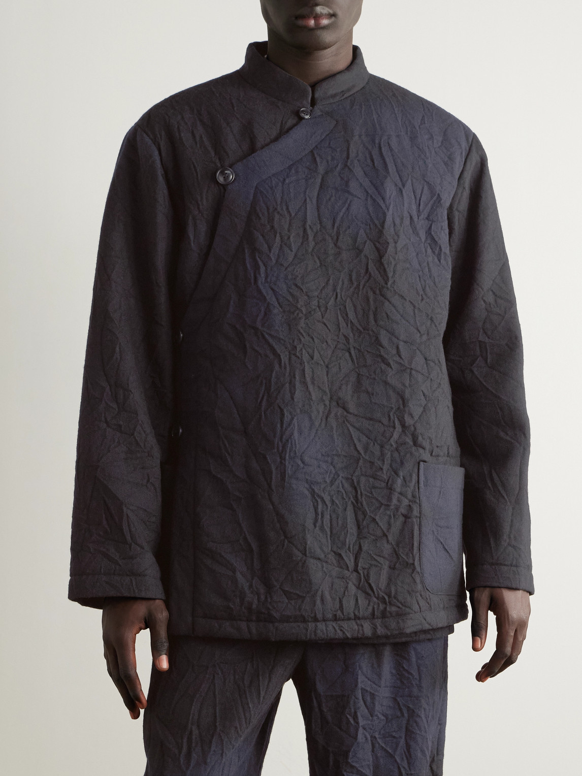  Blue Blue Japan - Padded Crinkled Wool-blend Jacket - Men - Blue - S 