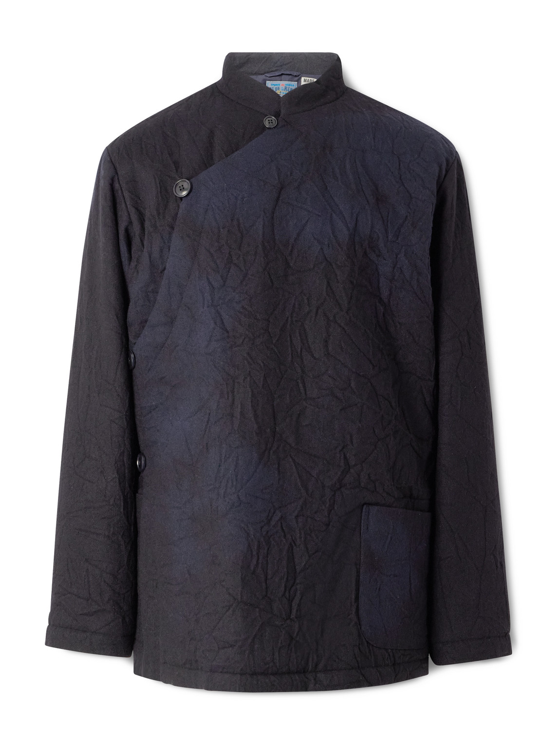 Blue Blue Japan Padded Crinkled Wool-blend Jacket In Blue