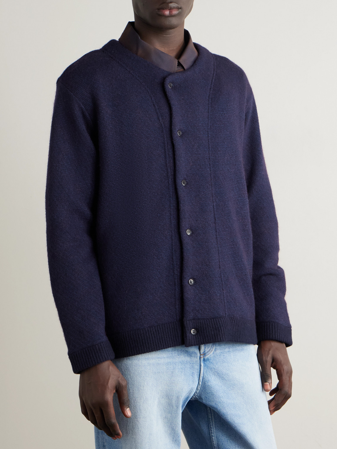  Blue Blue Japan - Intarsia Wool-blend Cardigan - Men - Blue - S 