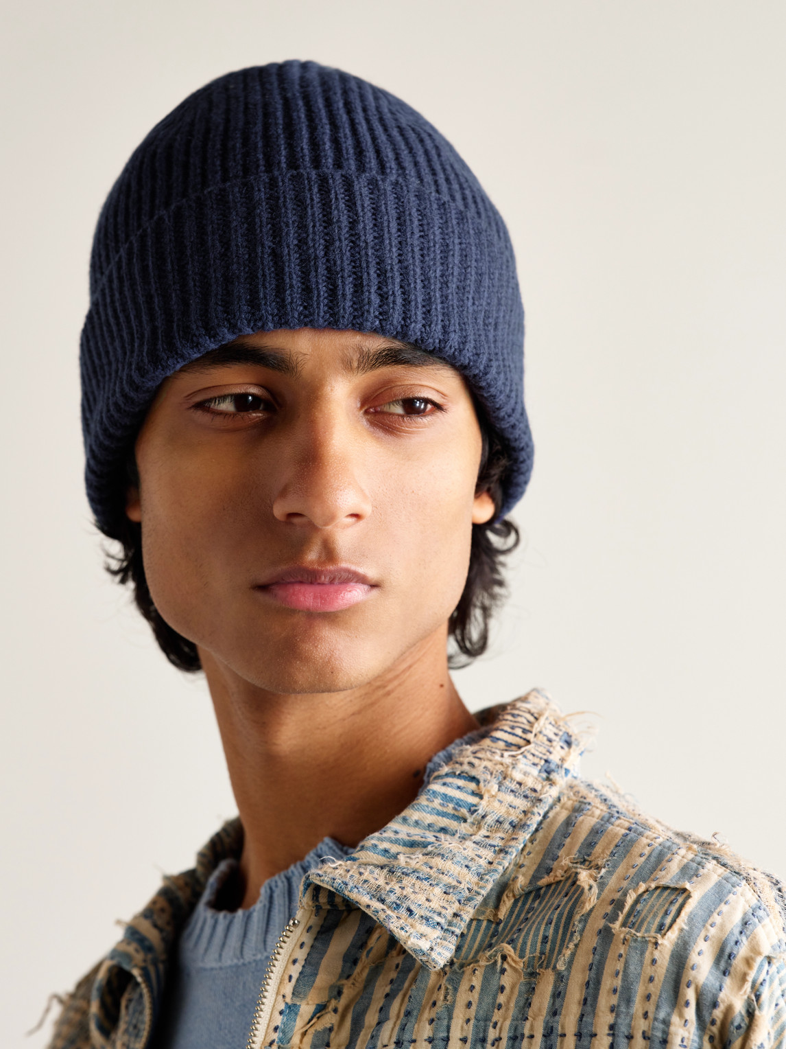 Blue Blue Japan Ribbed Wool And Cashmere-blend Beanie In Blue