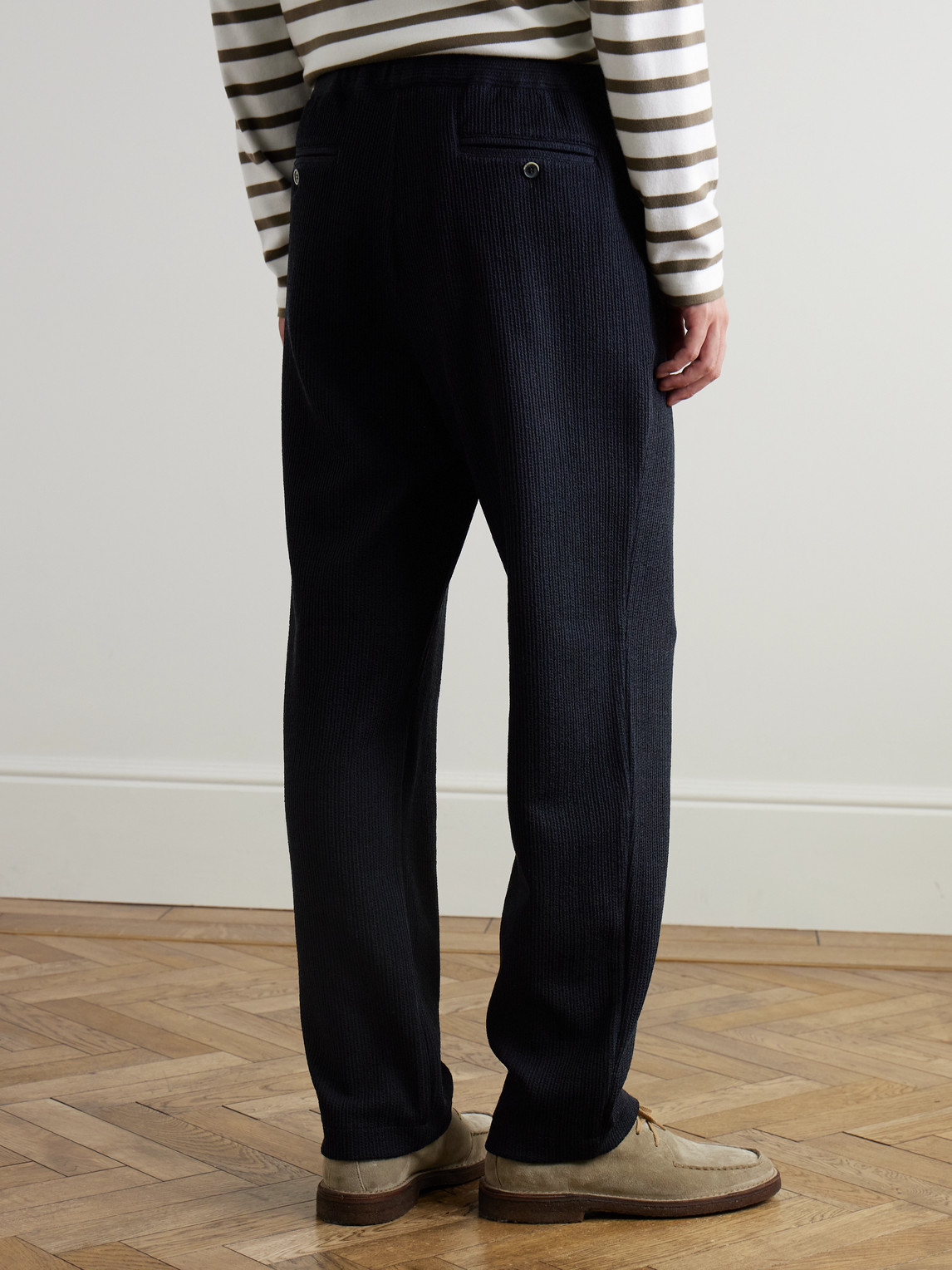 Barena Venezia Straight-leg Ribbed-knit Drawstring Trousers In Blue