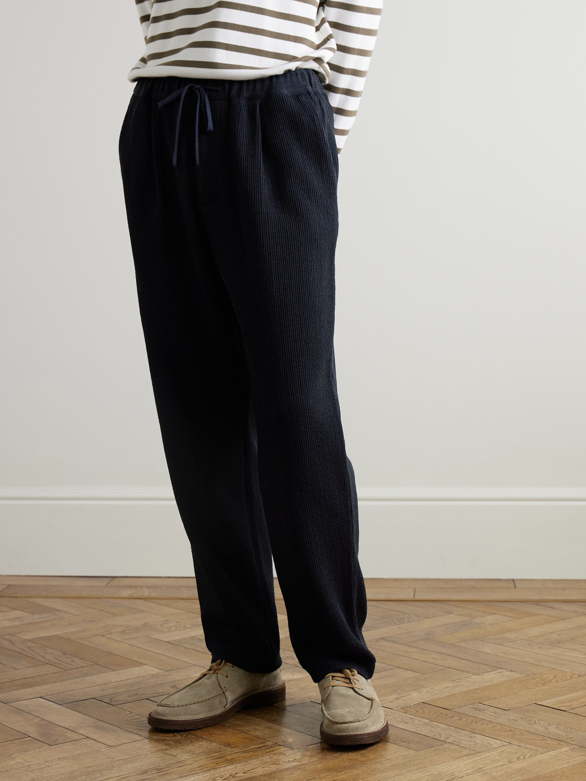 Barena Venezia Straight-leg Ribbed-knit Drawstring Trousers In Blue