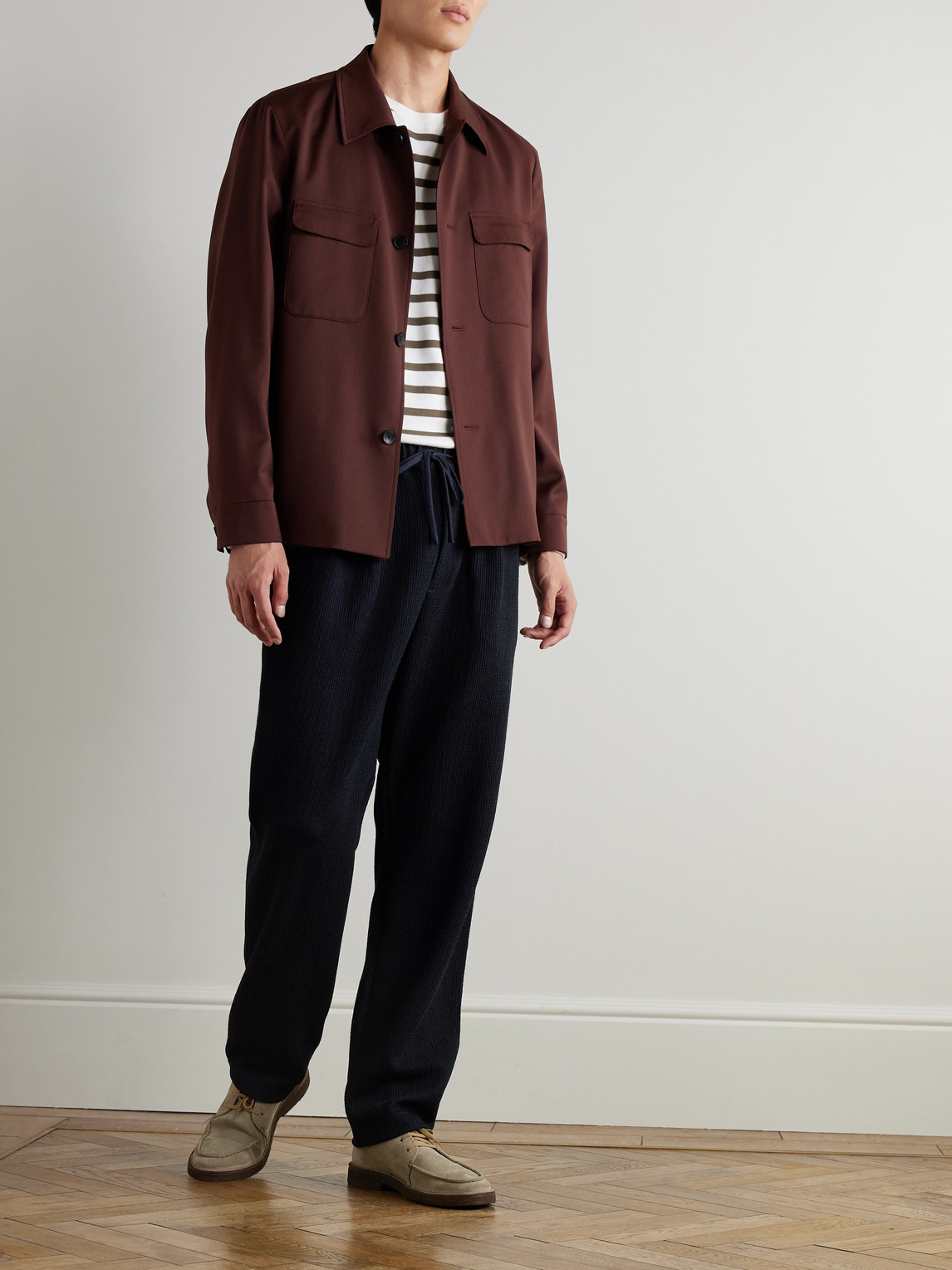 Barena Venezia Straight-leg Ribbed-knit Drawstring Trousers In Blue