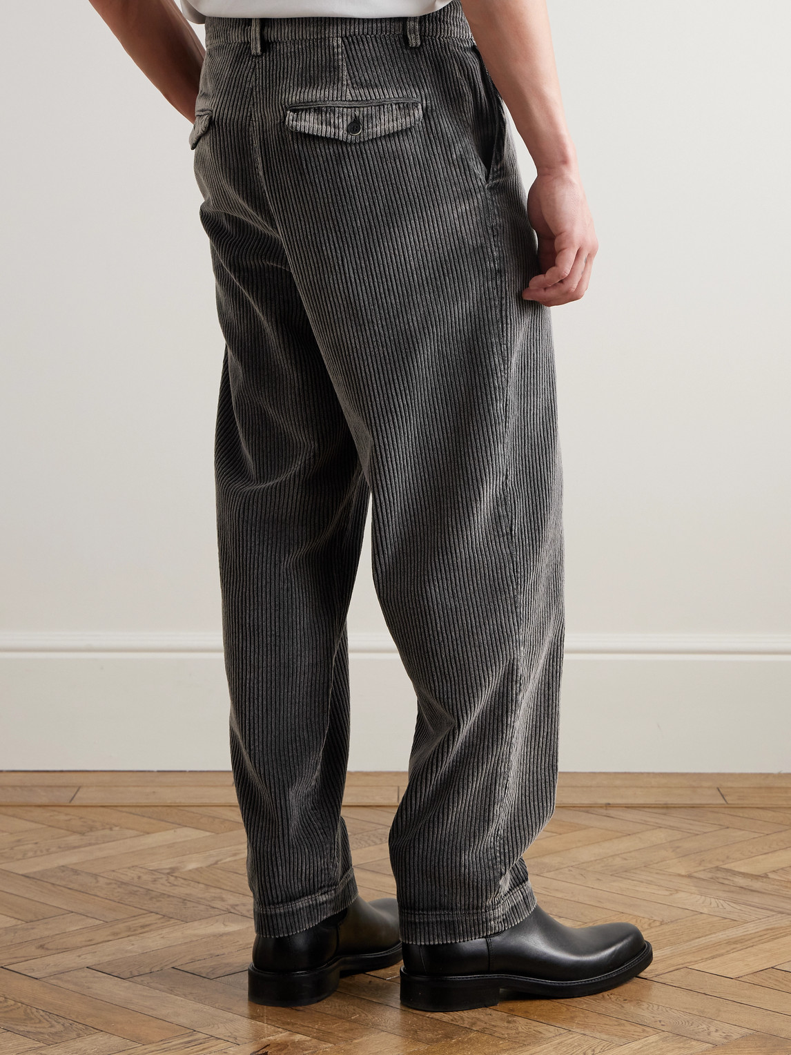 Barena Venezia Canasta Straight-leg Garment-dyed Cotton-corduroy Trousers In Black