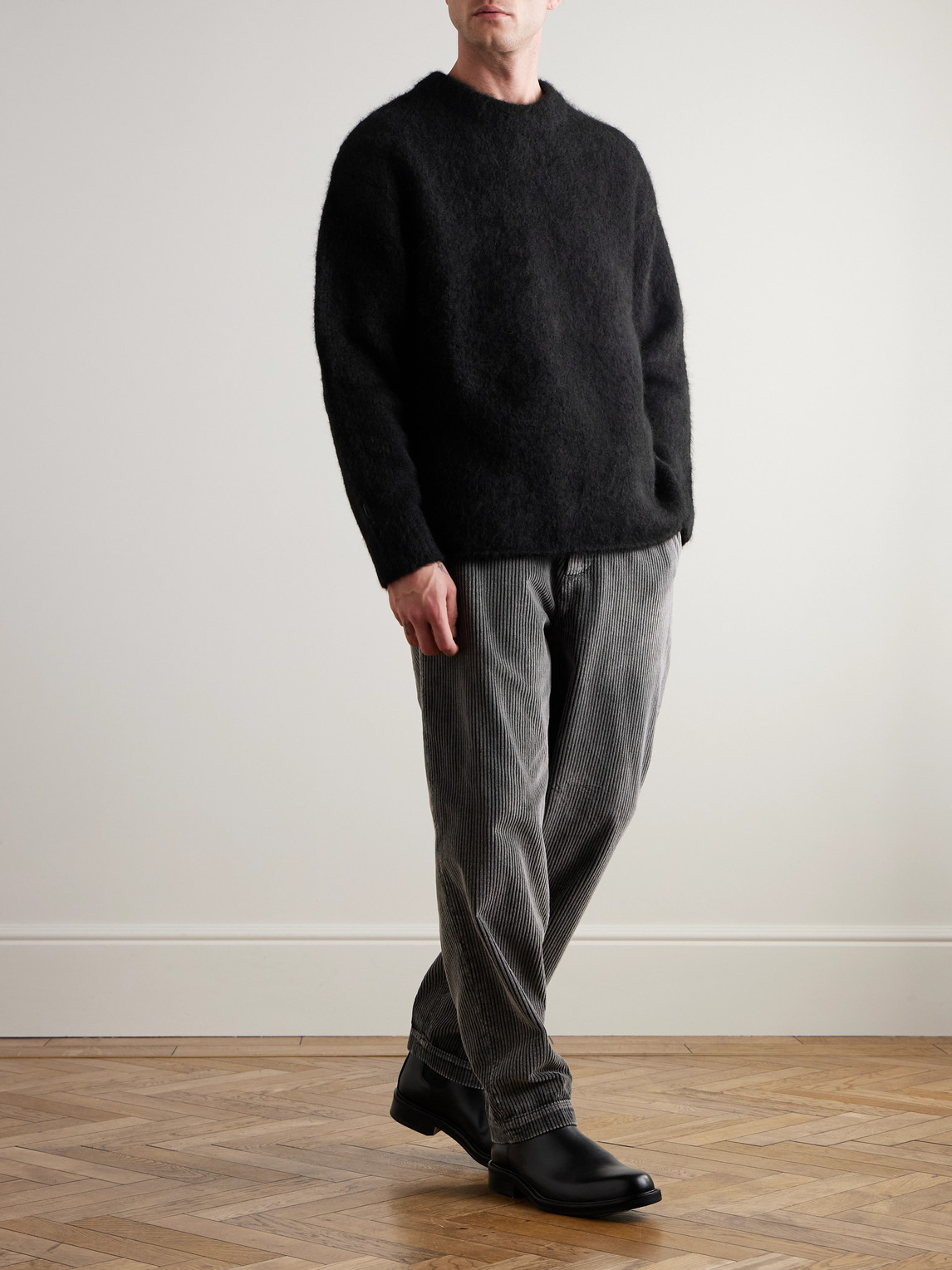 Barena Venezia Canasta Straight-leg Garment-dyed Cotton-corduroy Trousers In Black