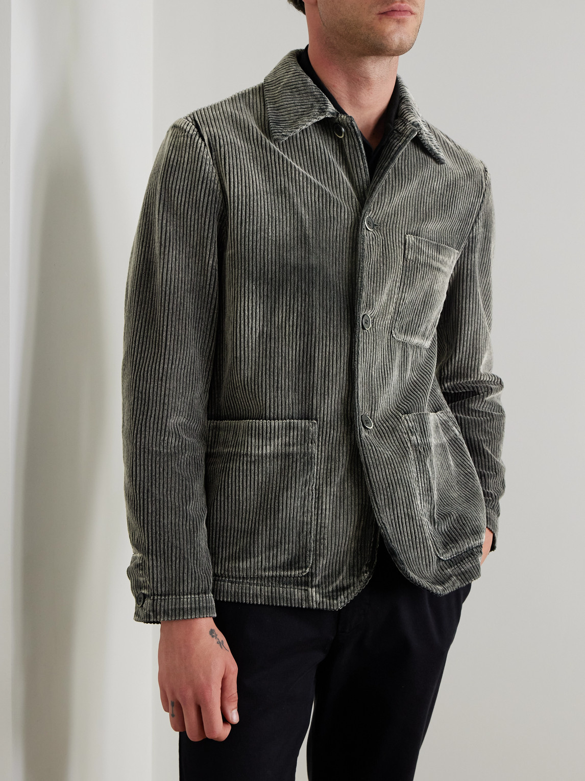 Barena Venezia Garment-dyed Cotton-corduroy Overshirt In Gray