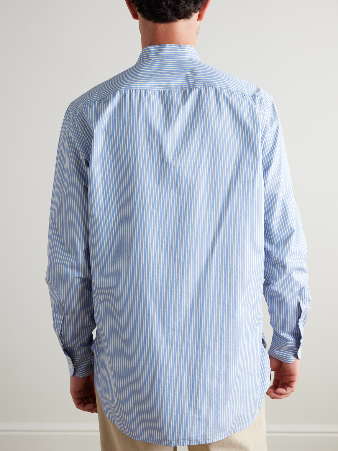 Barena Venezia Grandad-collar Striped Cotton-poplin Shirt In Blue