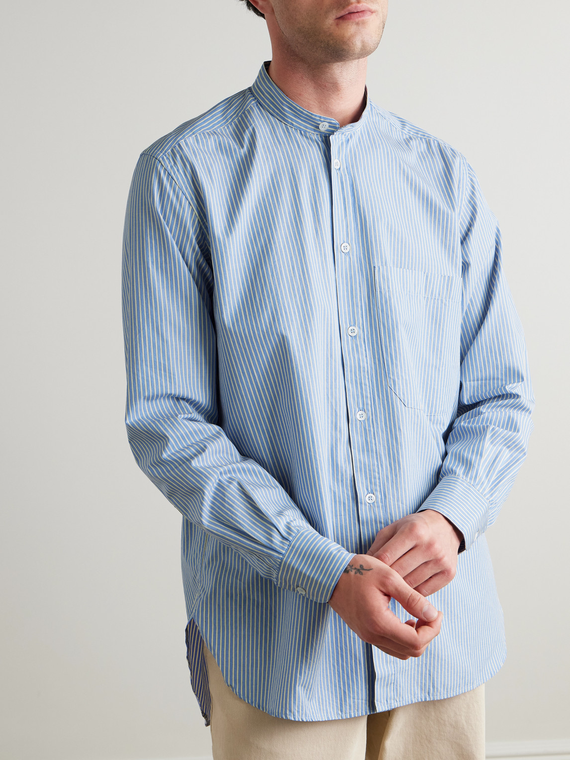 Barena Venezia Grandad-collar Striped Cotton-poplin Shirt In Blue