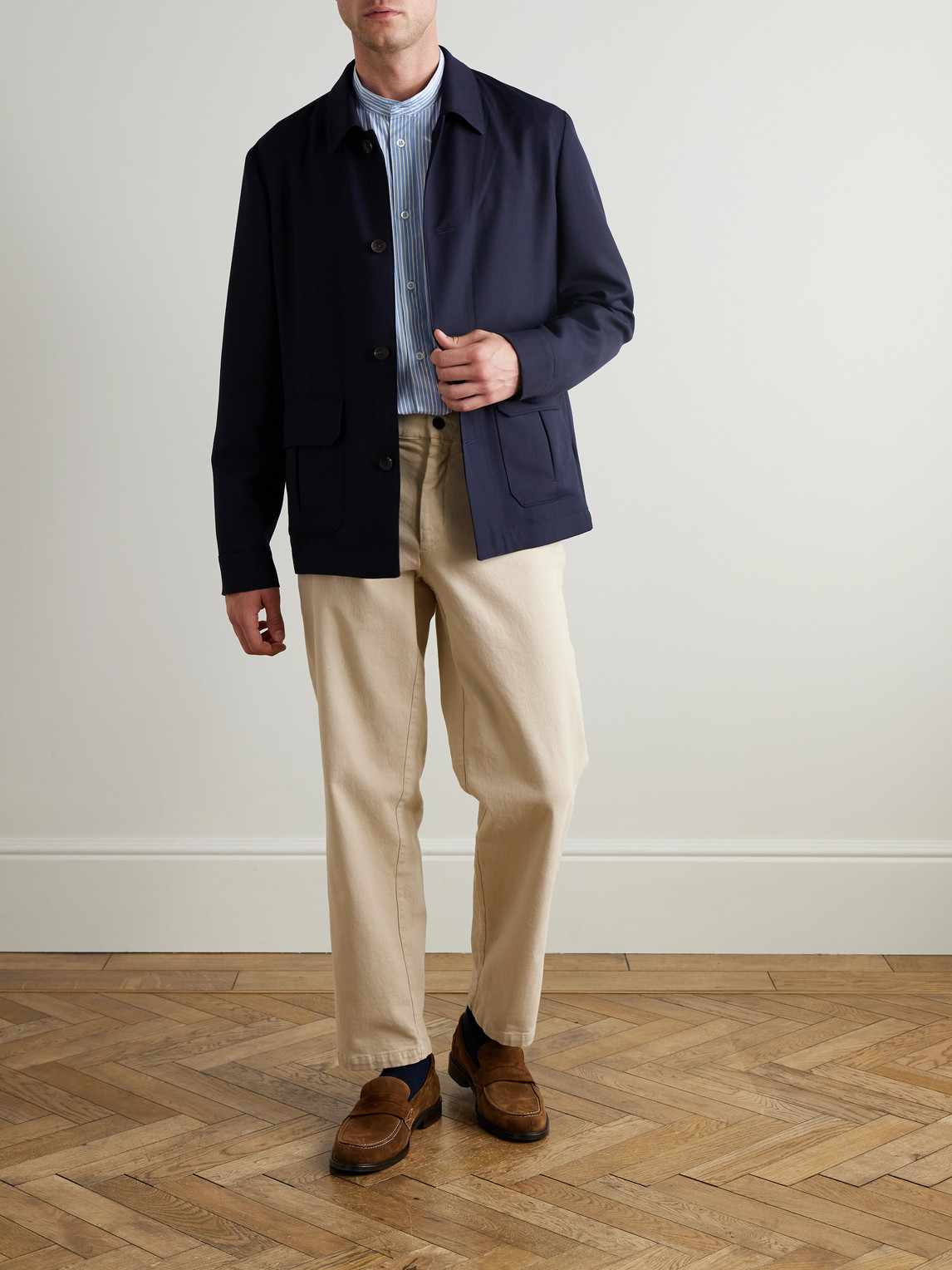 Barena Venezia Grandad-collar Striped Cotton-poplin Shirt In Blue