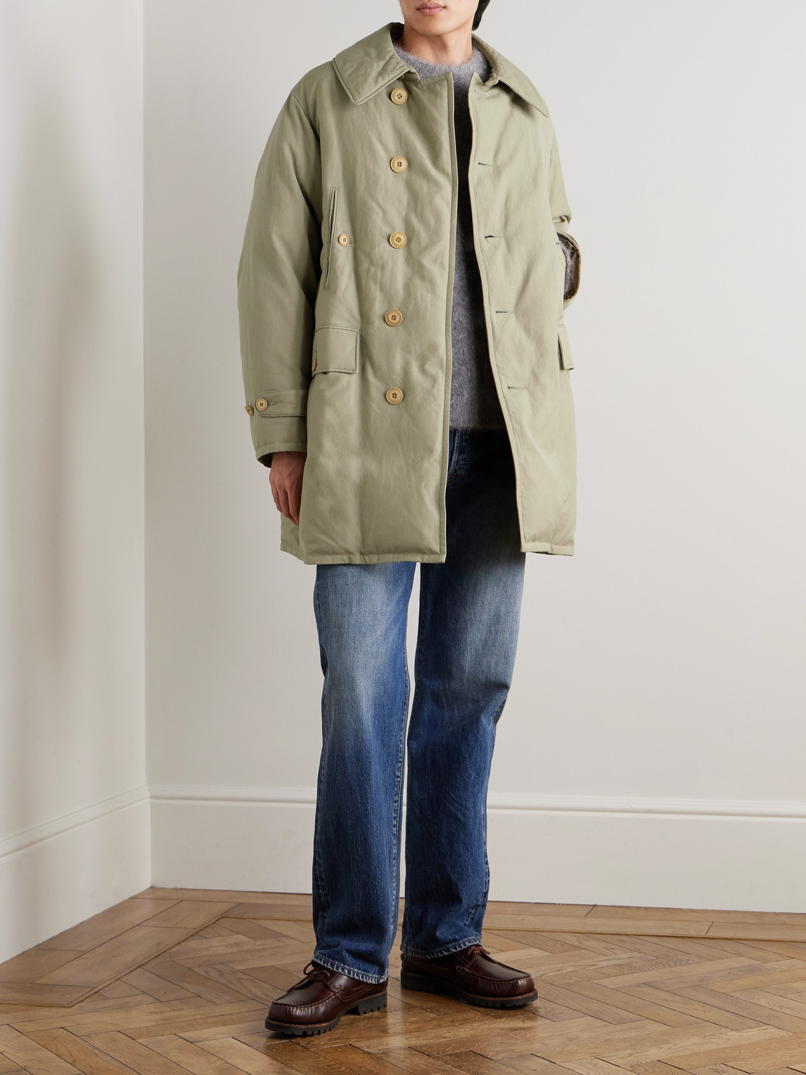 Visvim Winslow Padded Wool And Linen-blend Down Coat In Neutral