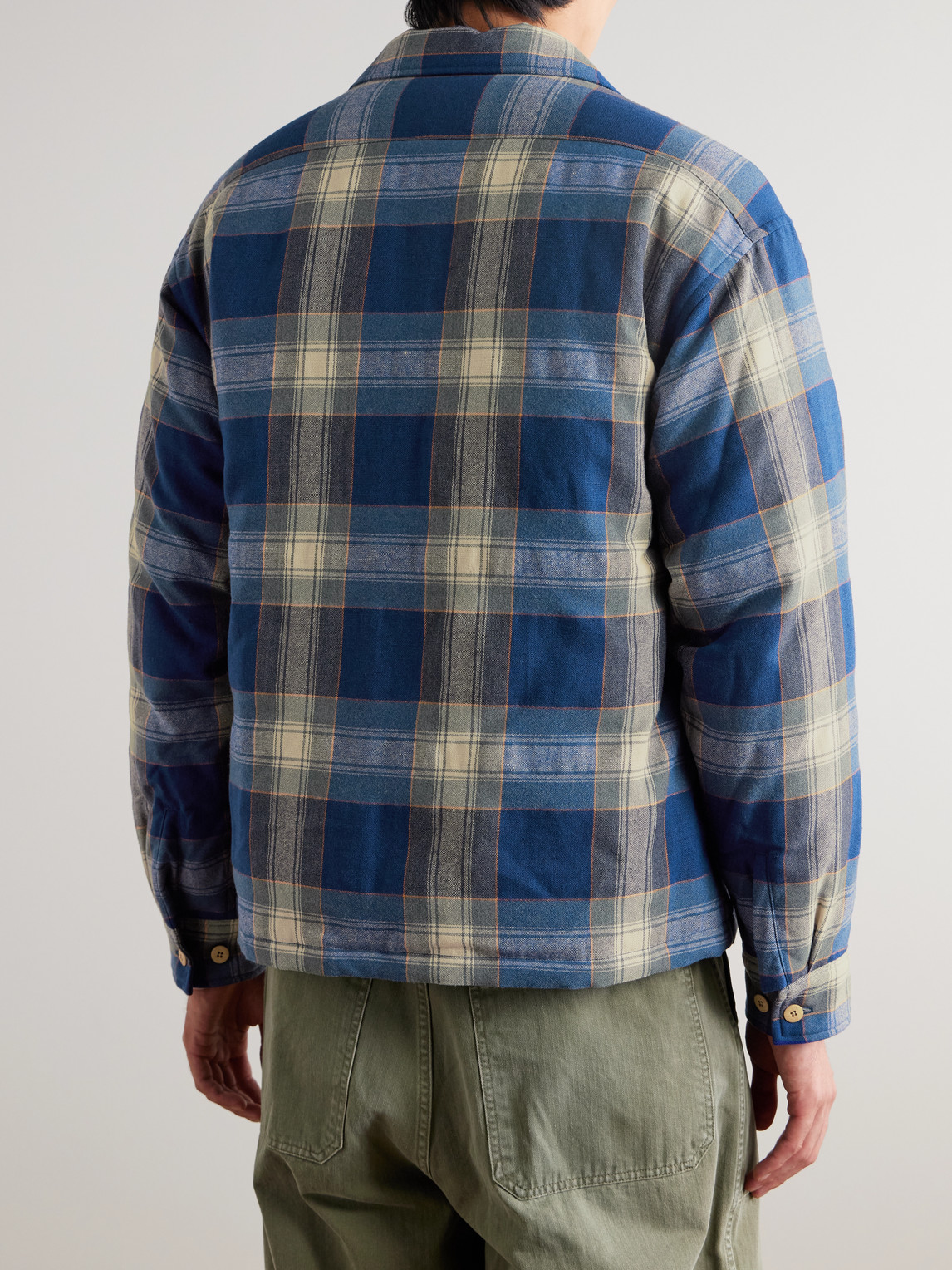 Visvim Keesey Checked Wool And Linen-blend Flannel Down Jacket In Blue
