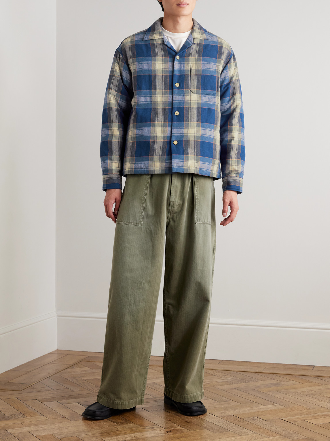 Visvim Keesey Checked Wool And Linen-blend Flannel Down Jacket In Blue