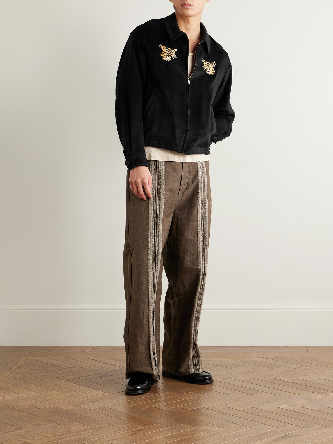 Visvim Norad Embroidered Brushed-silk Blouson Jacket In Black